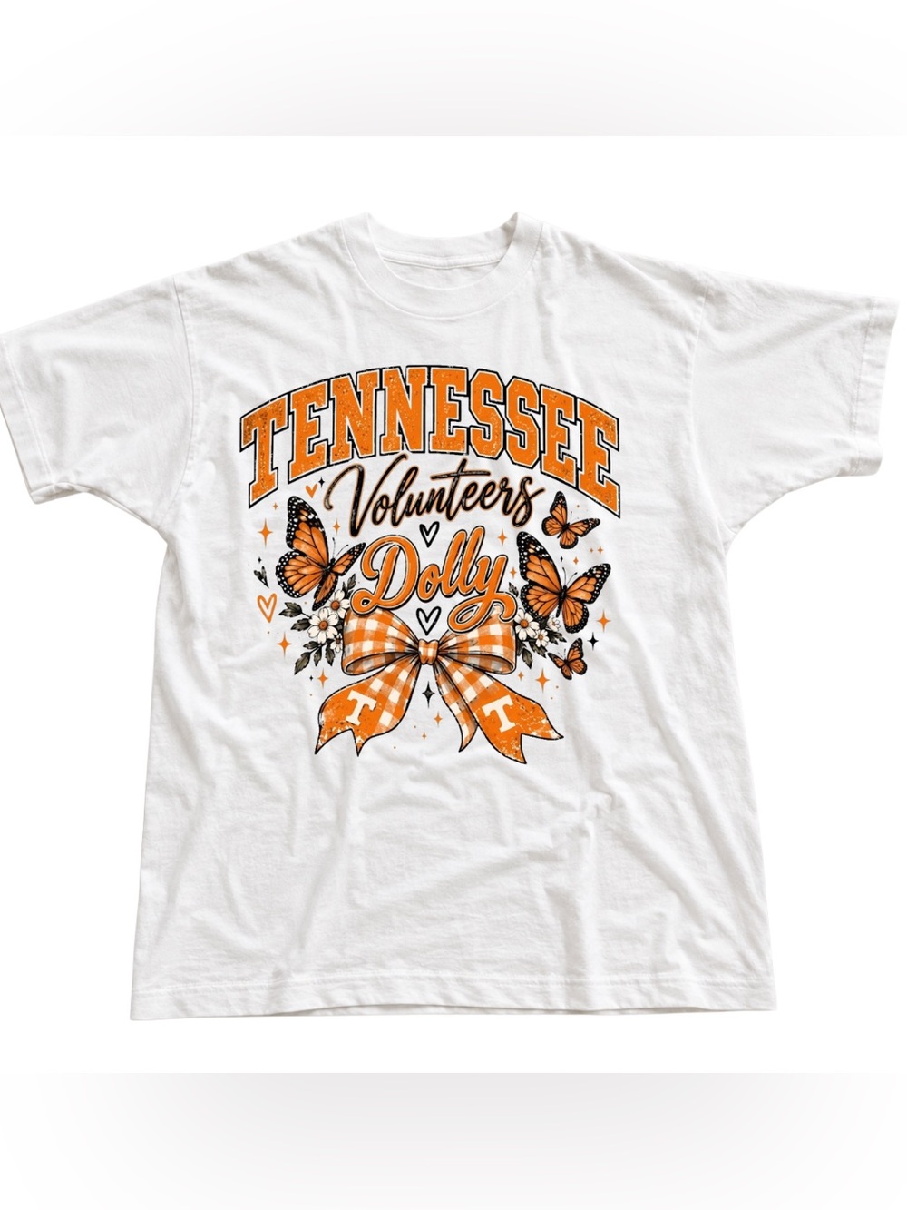 Tennessee Volunteers Dolly Graphic Tee - Gildan White & Orange Print Shirt